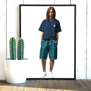 Eight 732 International Flag Urban Style Long Embellished Jean Shorts, Size 44